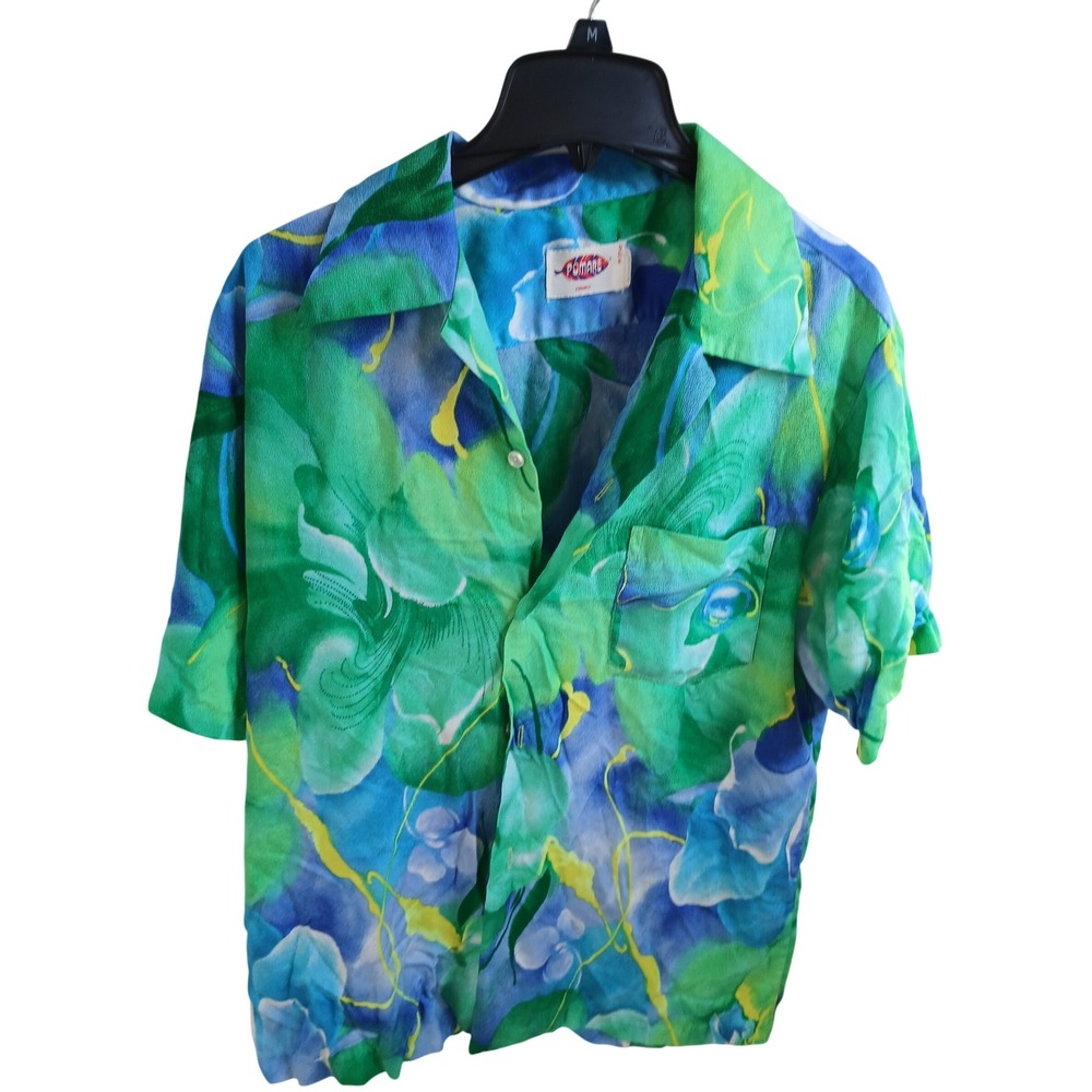 Vintage Pomare Hawaii Mens Short Sleeve Button Up Tropical Floral‎ Aloha Shirt